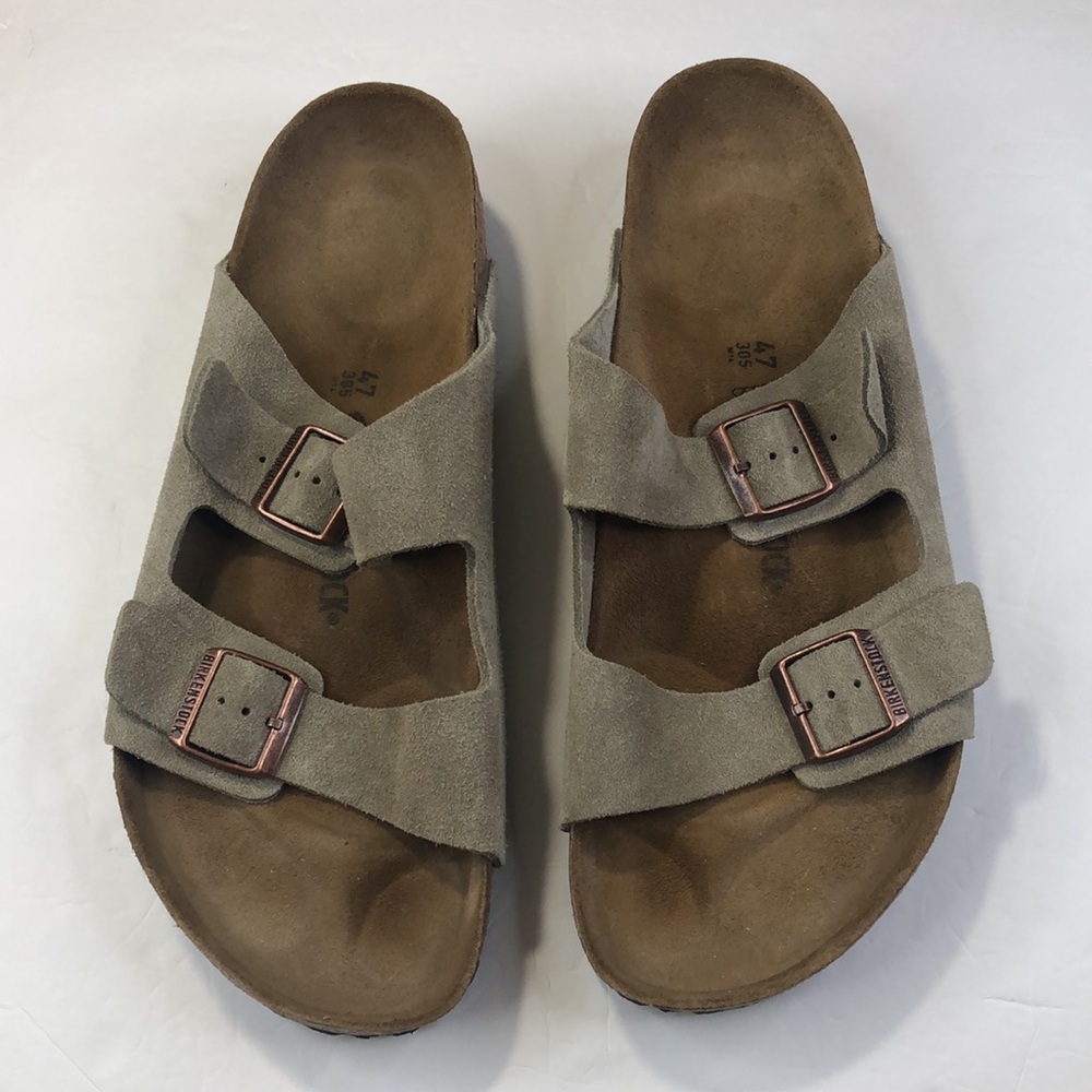Birkenstock Suede Two-Strap Slide Sandals in Olive Green - Picture 2 of 13